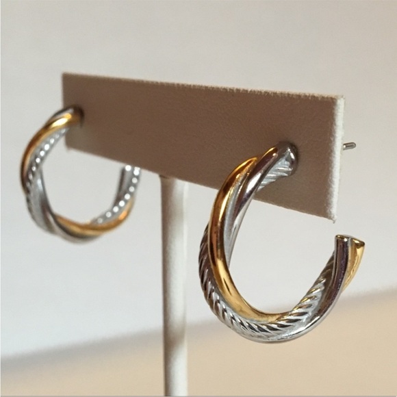 Stainless Steel and Gold Twist Earrings - Picture 3 of 4